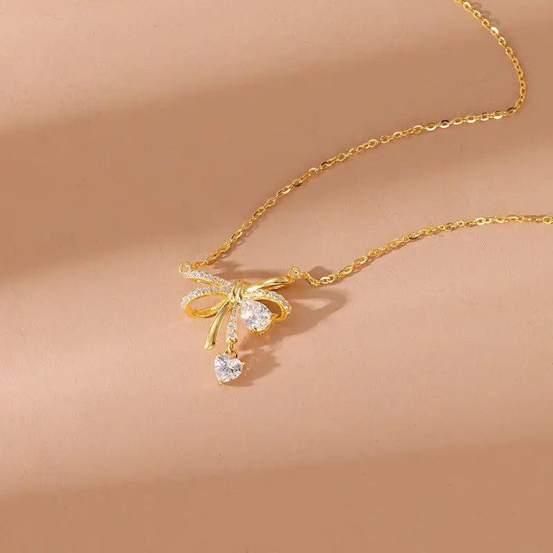 Lovcia Light Luxury Cute Bow 925 Sterling Silver Pendant Necklace for Women-Necklaces-Bow Necklace-Bow Necklace