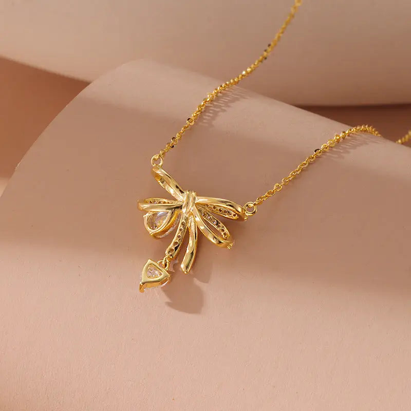 Lovcia Light Luxury Cute Bow 925 Sterling Silver Pendant Necklace for Women-Necklaces-Bow Necklace-Bow Necklace