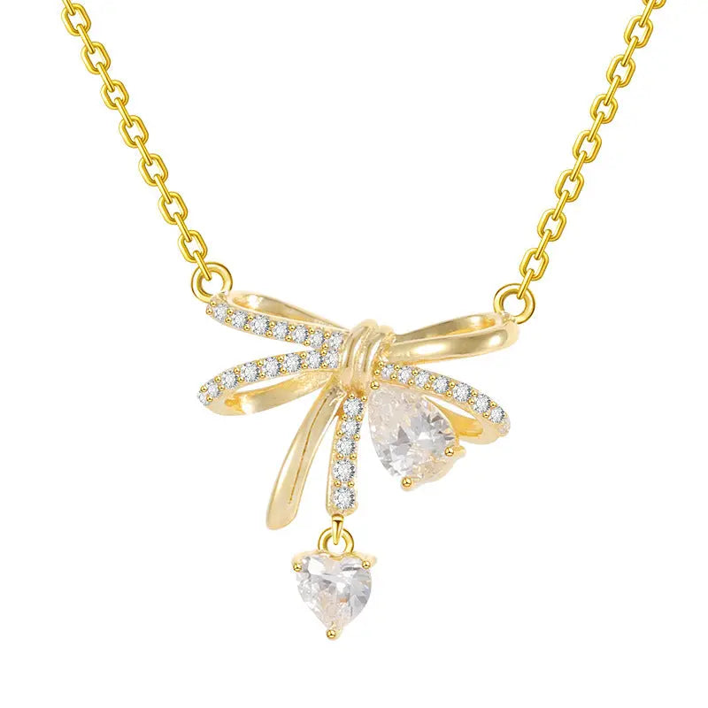 Lovcia Light Luxury Cute Bow 925 Sterling Silver Pendant Necklace for Women-Necklaces-Bow Necklace-Bow Necklace