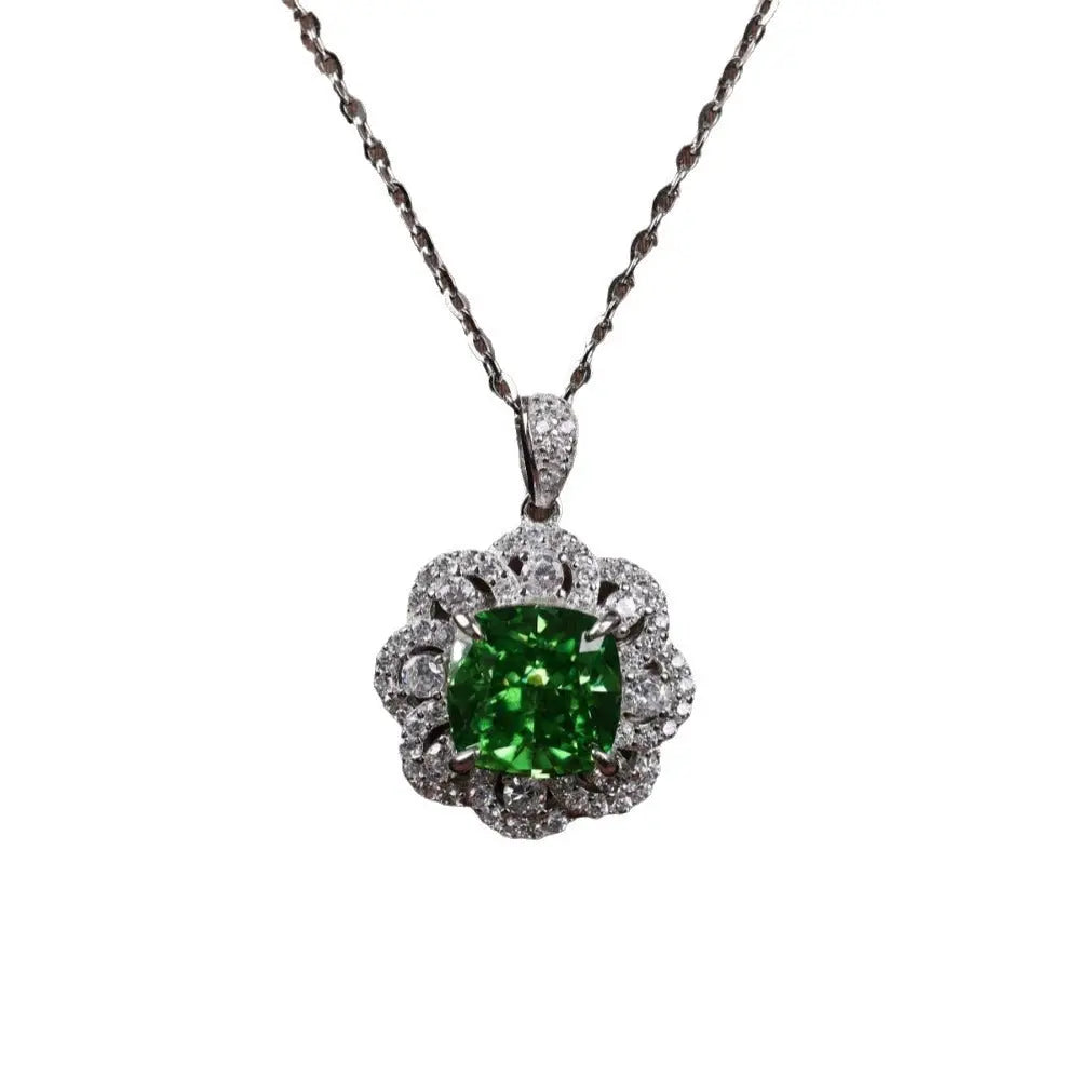 Lovcia Light Luxury High-grade Emerald Sterling Silver Pendant Necklace for Women-Necklaces-Silver-Silver