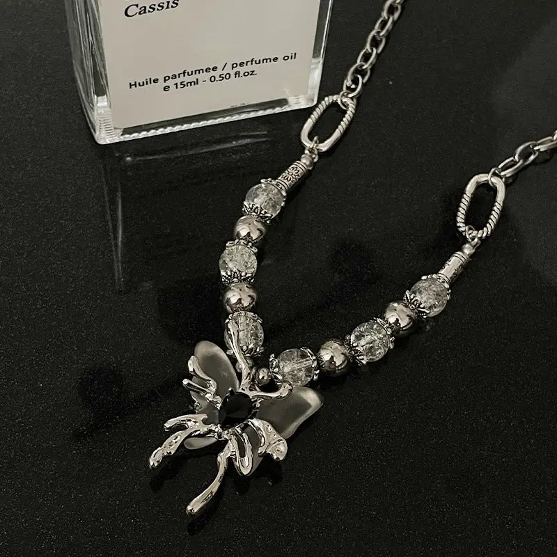 Lovcia Light Luxury Split Beads Butterfly Titanium Steel Necklace for Women-Necklaces-Ice Crack Beads Necklace-Ice Crack Beads Necklace