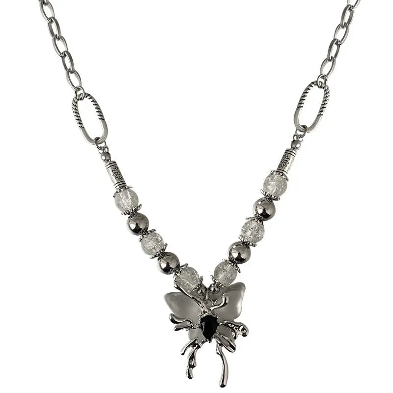 Lovcia Light Luxury Split Beads Butterfly Titanium Steel Necklace for Women-Necklaces-Ice Crack Beads Necklace-Ice Crack Beads Necklace
