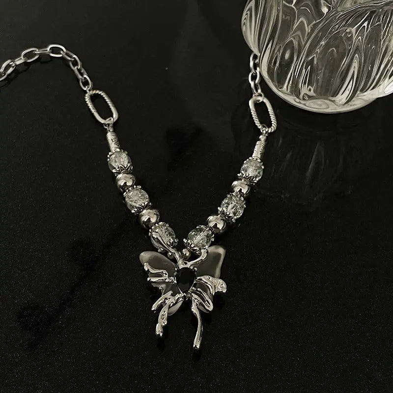 Lovcia Light Luxury Split Beads Butterfly Titanium Steel Necklace for Women-Necklaces-Ice Crack Beads Necklace-Ice Crack Beads Necklace