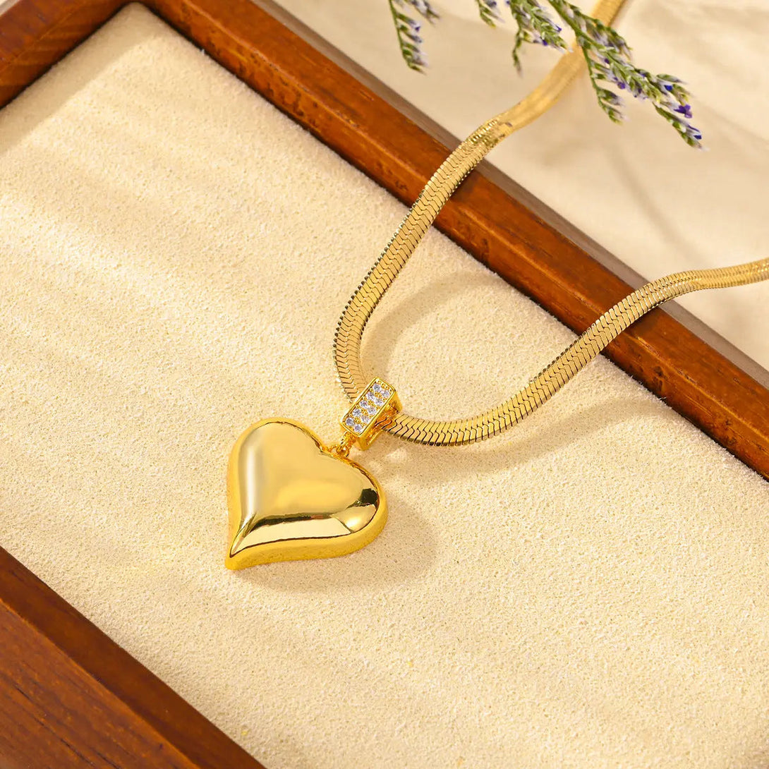 Lovcia Light Luxury Titanium Steel Heart Pendant Necklace for Women - Stunning Gold & Silver Plated Elegant Necklace-Necklaces-Gold C503-Gold C503
