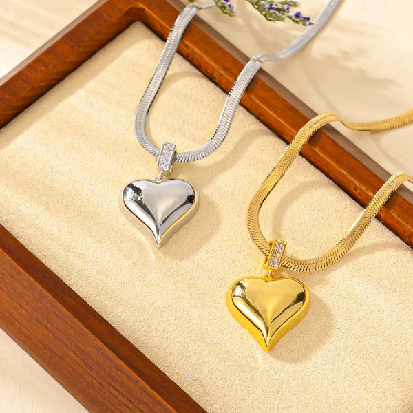 Lovcia Light Luxury Titanium Steel Heart Pendant Necklace for Women - Stunning Gold & Silver Plated Elegant Necklace-Necklaces-Steel C503-Steel C503