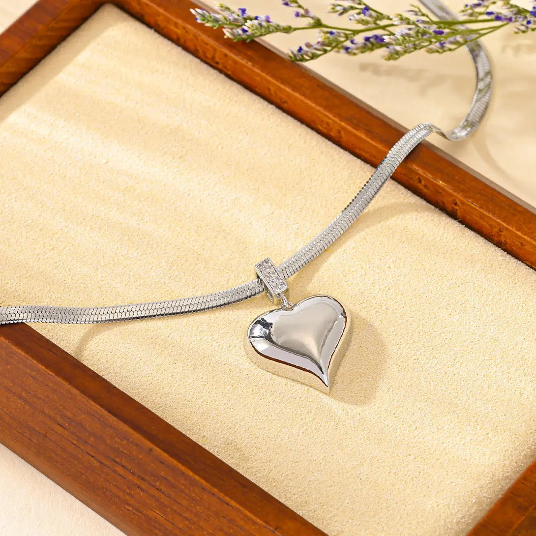 Lovcia Light Luxury Titanium Steel Heart Pendant Necklace for Women - Stunning Gold & Silver Plated Elegant Necklace-Necklaces-Steel C503-Steel C503