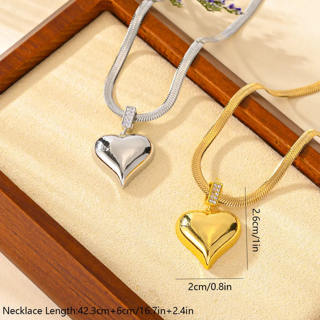 Lovcia Light Luxury Titanium Steel Heart Pendant Necklace for Women - Stunning Gold & Silver Plated Elegant Necklace-Necklaces-Steel C503-Steel C503