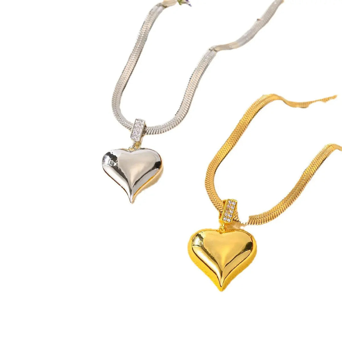 Lovcia Light Luxury Titanium Steel Heart Pendant Necklace for Women - Stunning Gold & Silver Plated Elegant Necklace-Necklaces-Steel C503-Steel C503