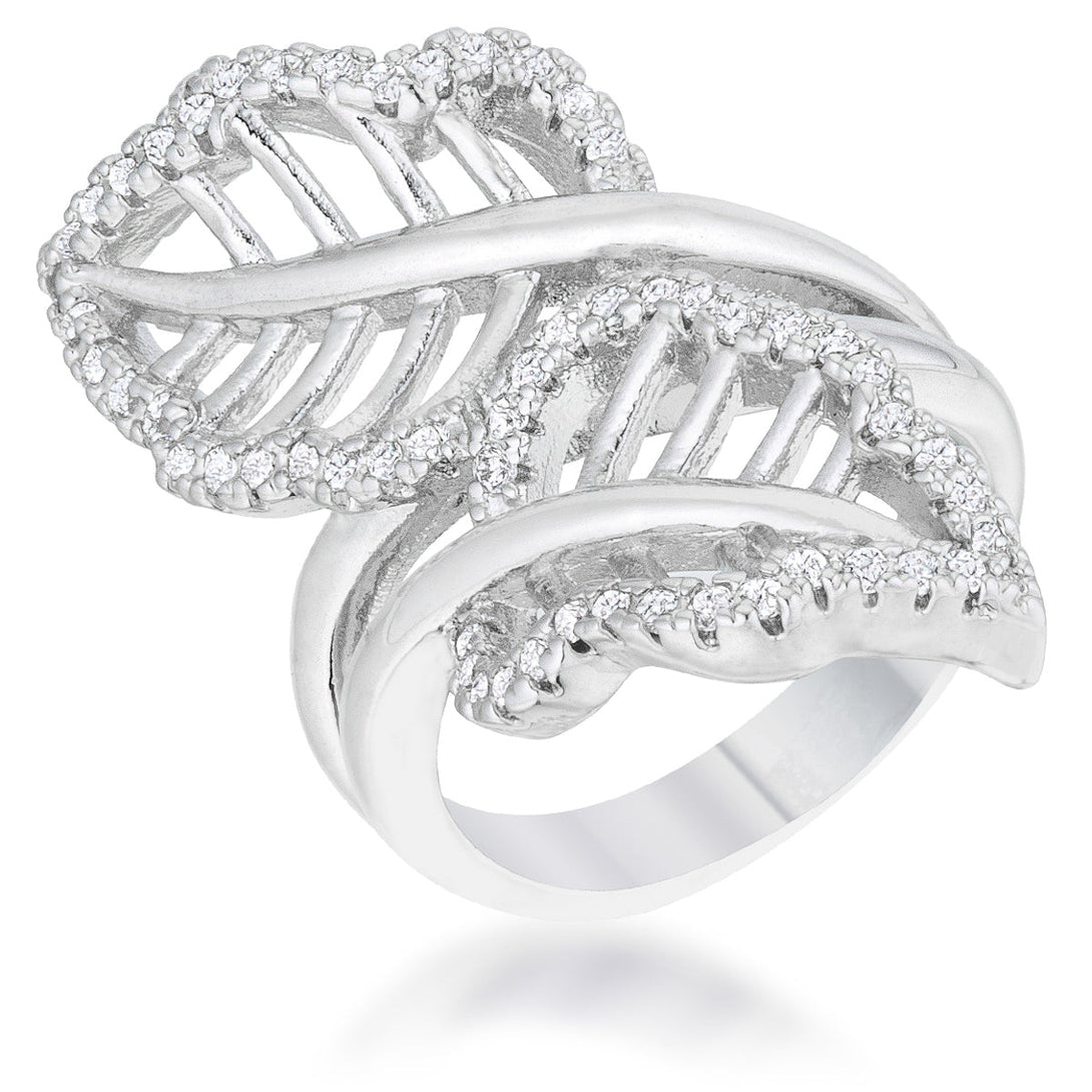 Lovcia Lina Leaf-Shaped Pave CZ Wrap Ring in Rhodium-Rings-5-5