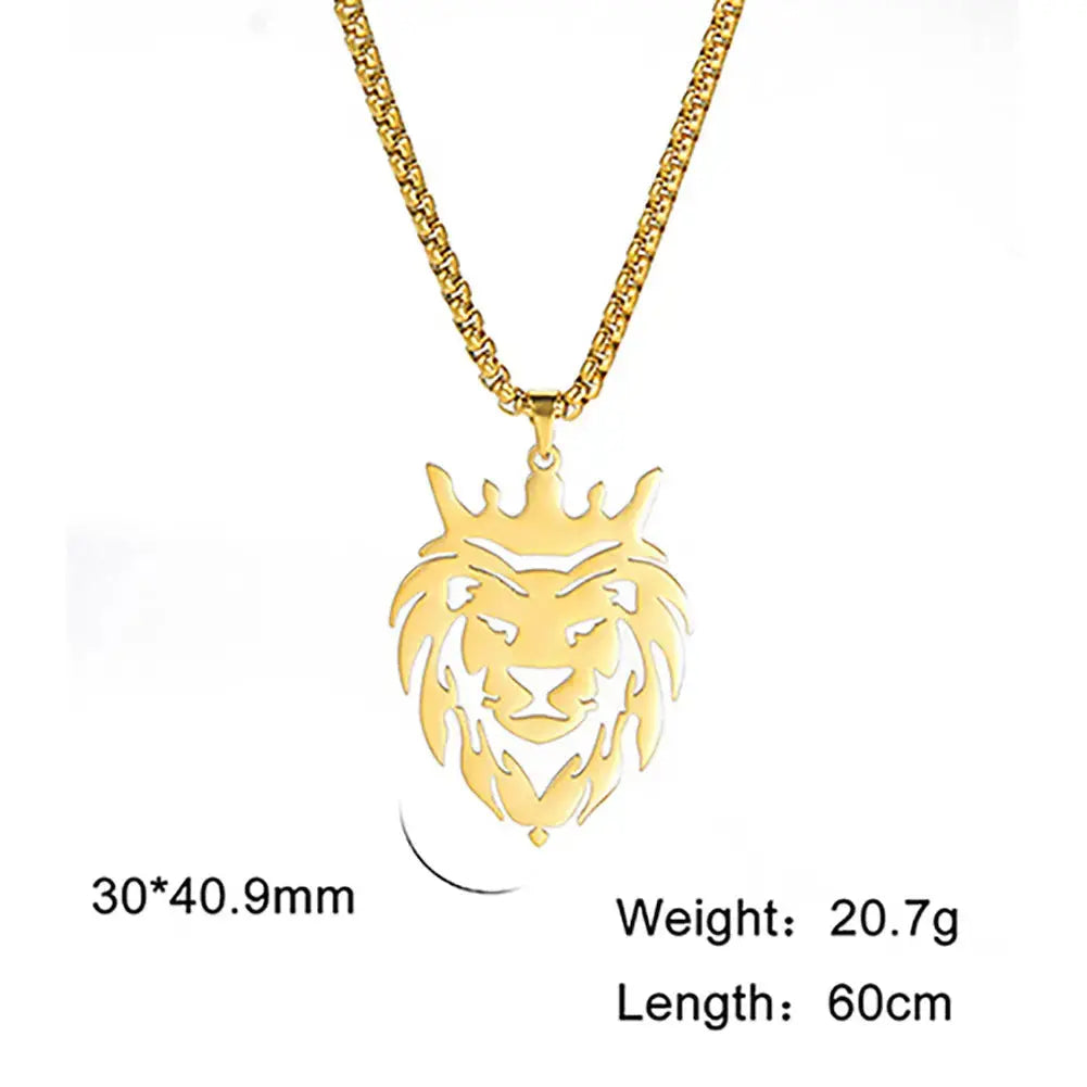 Lovcia Lion King Stainless Steel Gold Plated Box Chain Pendant - Men's Hip-hop Necklace-Necklaces-Golden Lion King-Golden Lion King