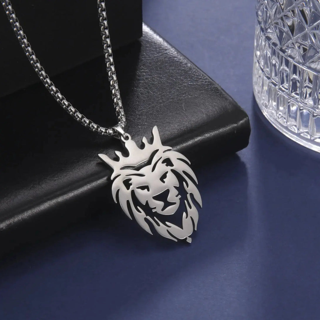 Lovcia Lion King Stainless Steel Gold Plated Box Chain Pendant - Men's Hip-hop Necklace-Necklaces-Silver Lion King-Silver Lion King