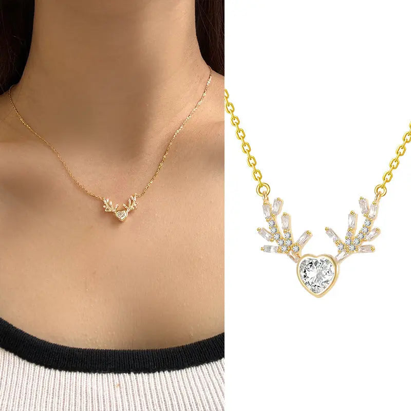 Lovcia Little Dear Zircon Pendant Necklace for Women - Fashionable All-Match Clavicle Chain-Necklaces-Tiktok Same Style Little Dear-Tiktok Same Style Little Dear