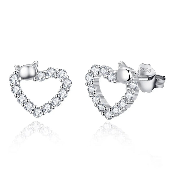 Lovcia Little Kitten Love 925 Sterling Silver Stud Earrings with Sparkling Zirconia Accents-Earrings-white-12mm-white