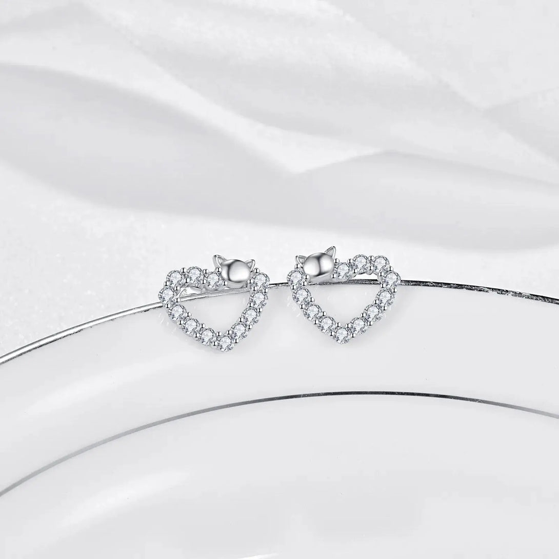 Lovcia Little Kitten Love 925 Sterling Silver Stud Earrings with Sparkling Zirconia Accents-Earrings-white-12mm-white