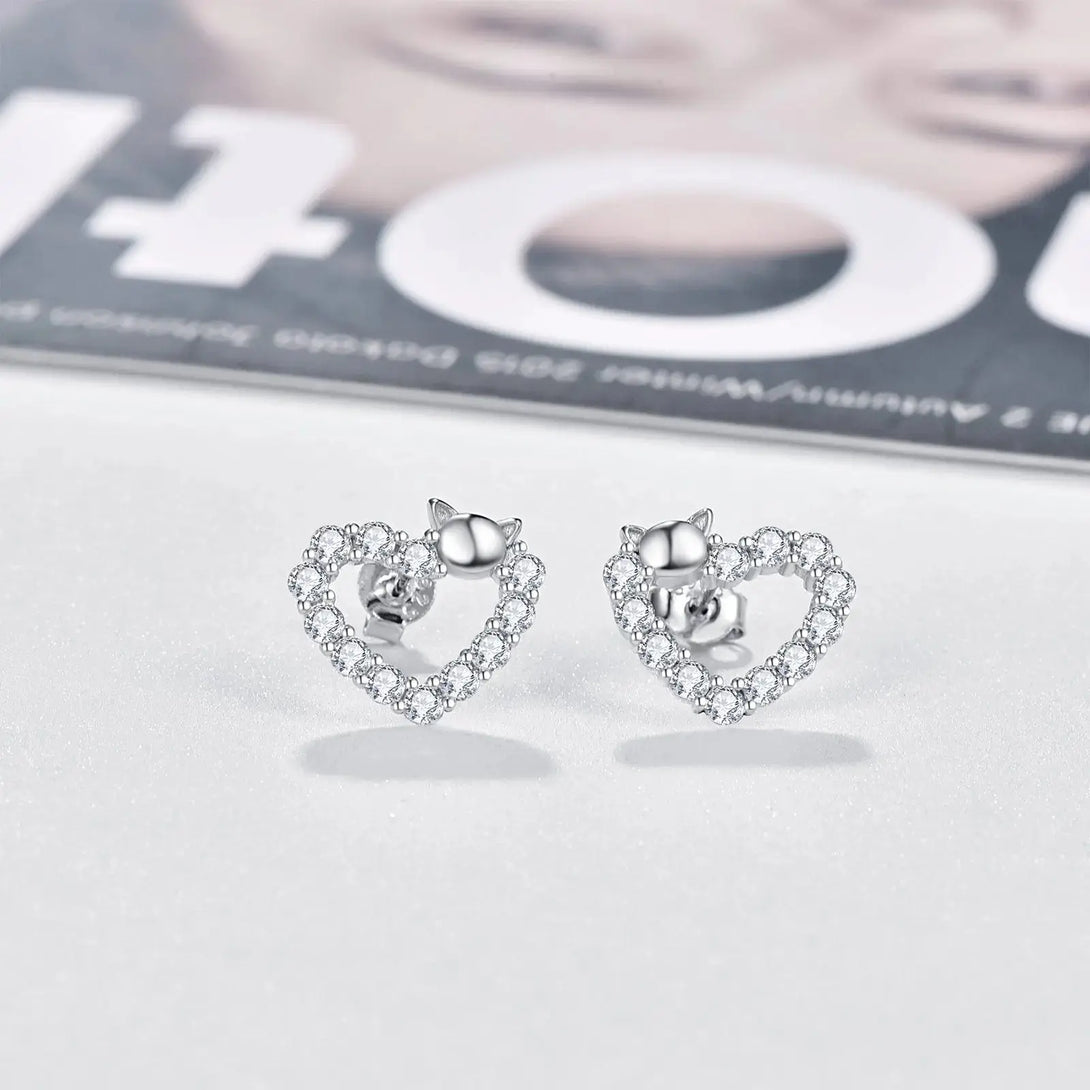 Lovcia Little Kitten Love 925 Sterling Silver Stud Earrings with Sparkling Zirconia Accents-Earrings-white-12mm-white