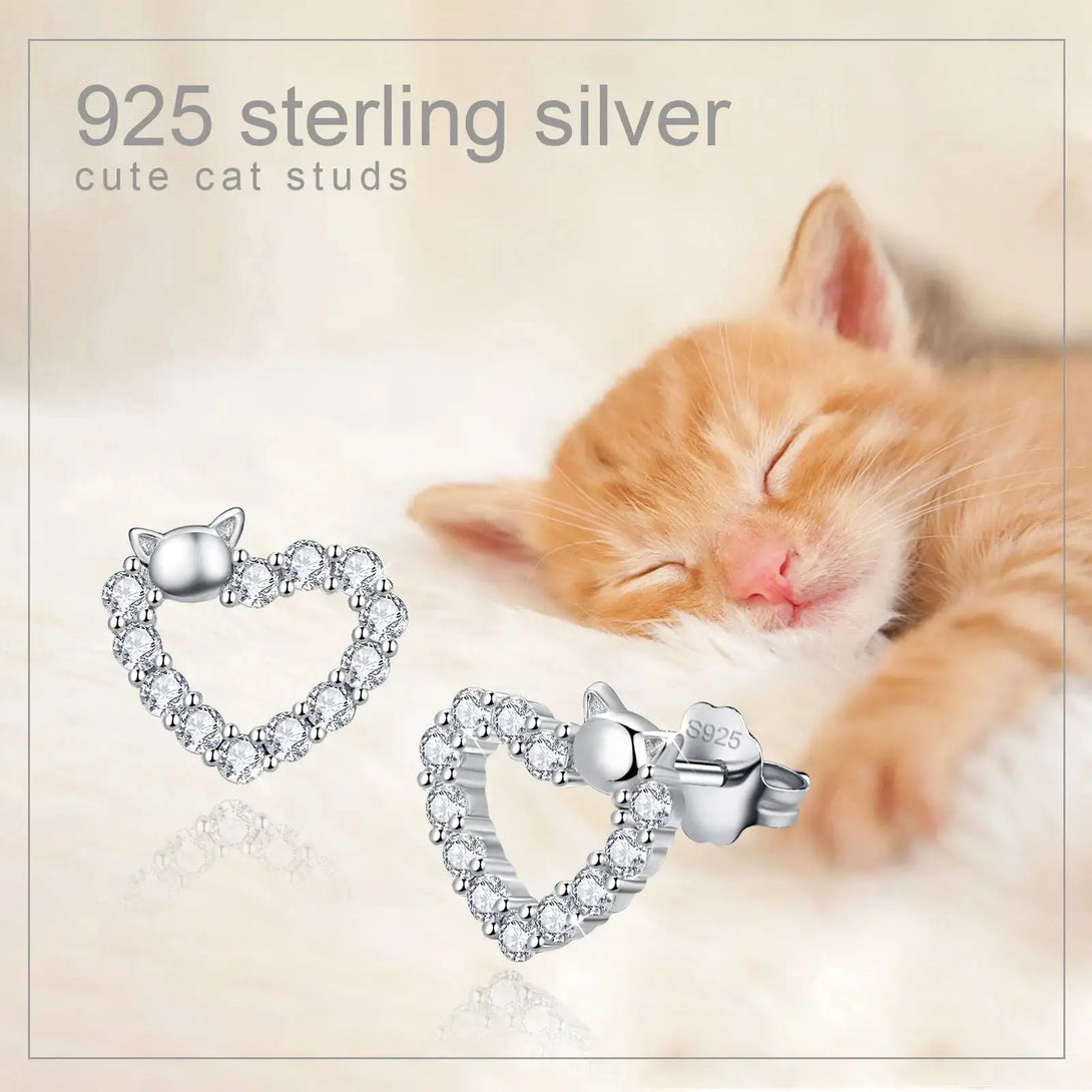 Lovcia Little Kitten Love 925 Sterling Silver Stud Earrings with Sparkling Zirconia Accents-Earrings-white-12mm-white