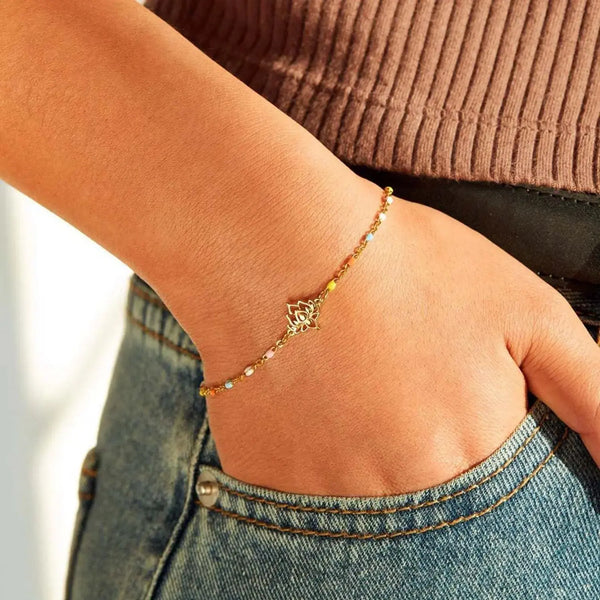Lovcia Lotus Shape 18K Gold-Plated Bead Bracelet-Bracelets-Gold-One Size-Gold