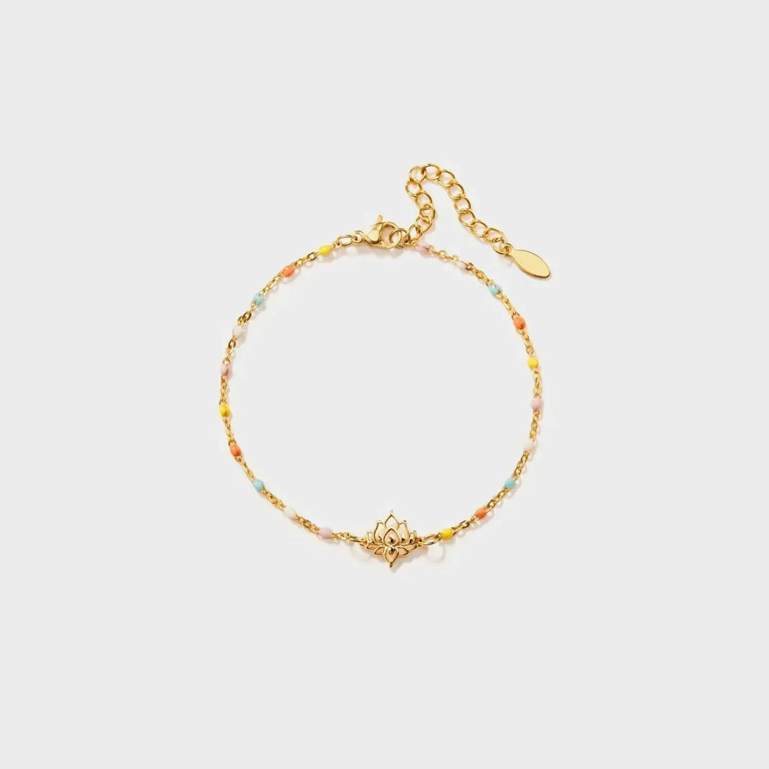 Lovcia Lotus Shape 18K Gold-Plated Bead Bracelet-Bracelets-Gold-One Size-Gold
