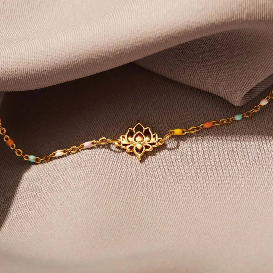 Lovcia Lotus Shape 18K Gold-Plated Bead Bracelet-Bracelets-Gold-One Size-Gold