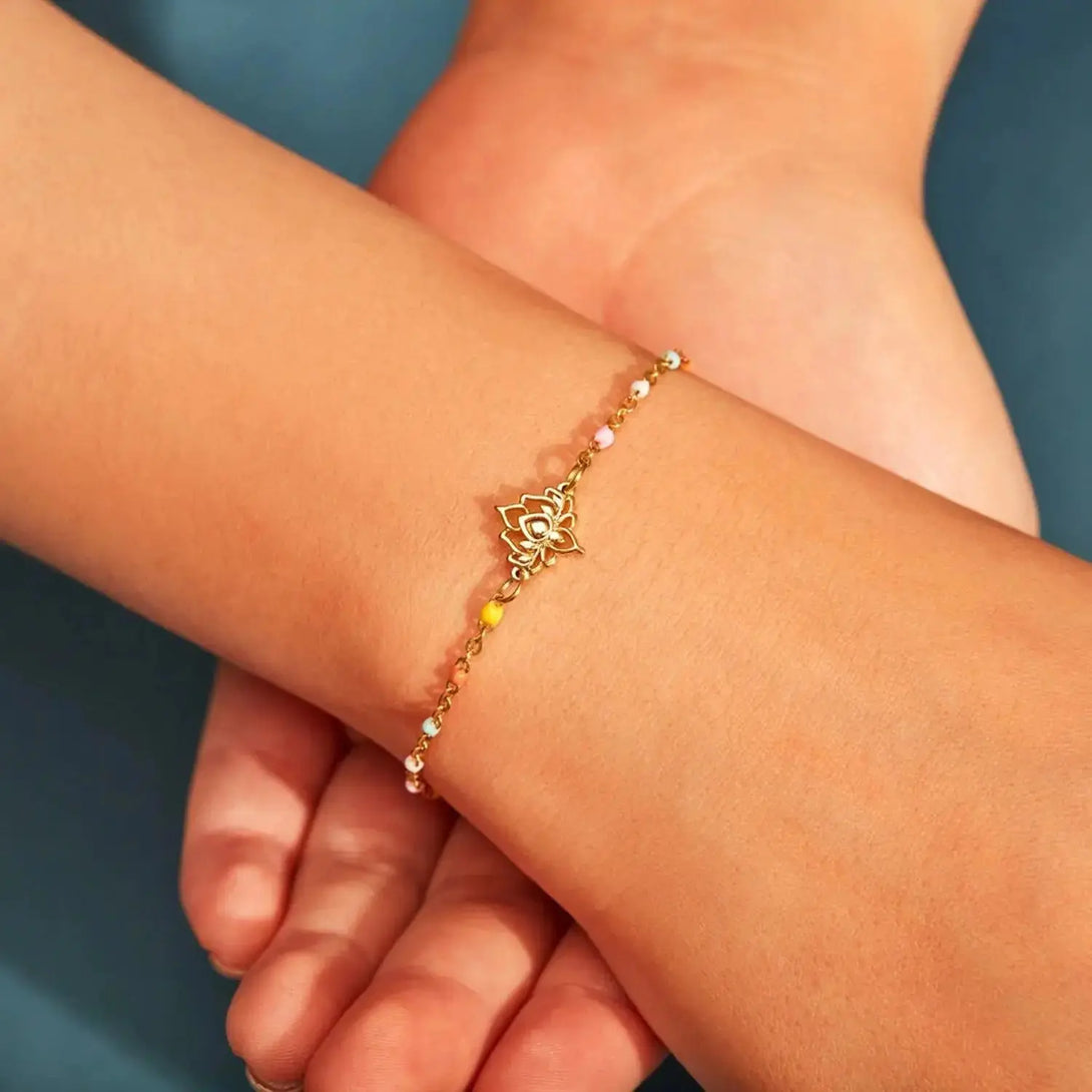 Lovcia Lotus Shape 18K Gold-Plated Bead Bracelet-Bracelets-Gold-One Size-Gold