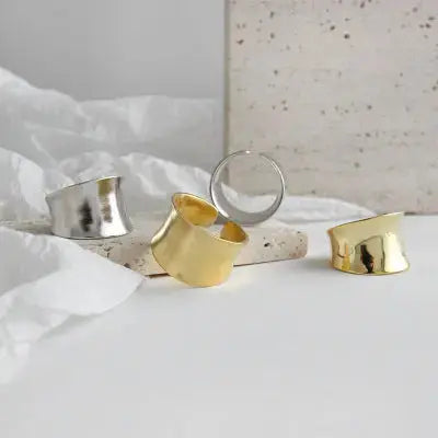 Lovcia Lovcia Wide Irregular 925 Sterling Silver Adjustable Ring-Rings-Rhodium & Smooth Surface-Rhodium & Smooth Surface