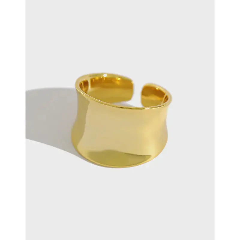 Lovcia Lovcia Wide Irregular 925 Sterling Silver Adjustable Ring-Rings-Yellow Gold & Smooth Surface-Yellow Gold & Smooth Surface
