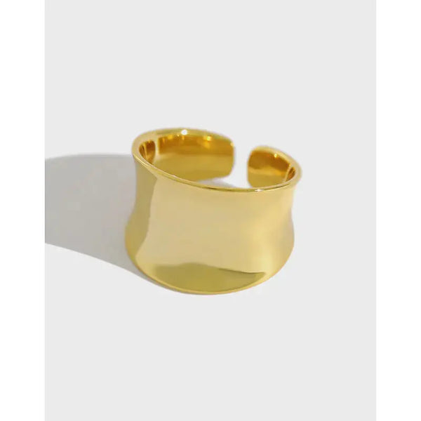 Lovcia Lovcia Wide Irregular 925 Sterling Silver Adjustable Ring-Rings-Yellow Gold & Smooth Surface-Yellow Gold & Smooth Surface