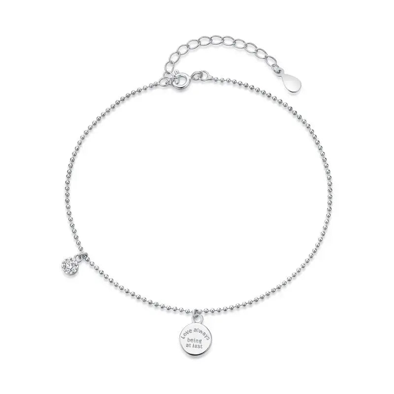 Lovcia Love Always Being At Last 925 Sterling Silver Bead White CZ Foot Anklet-Anklets-