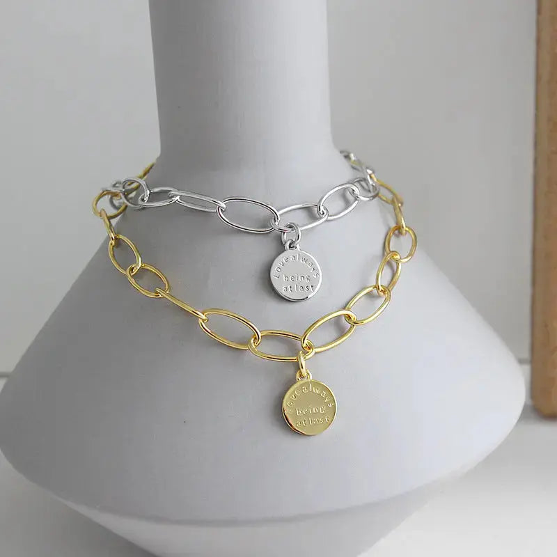 Lovcia Love always being at last Letters Chain 925 Sterling Silver Anklet-Anklets-Yellow Gold-Yellow Gold