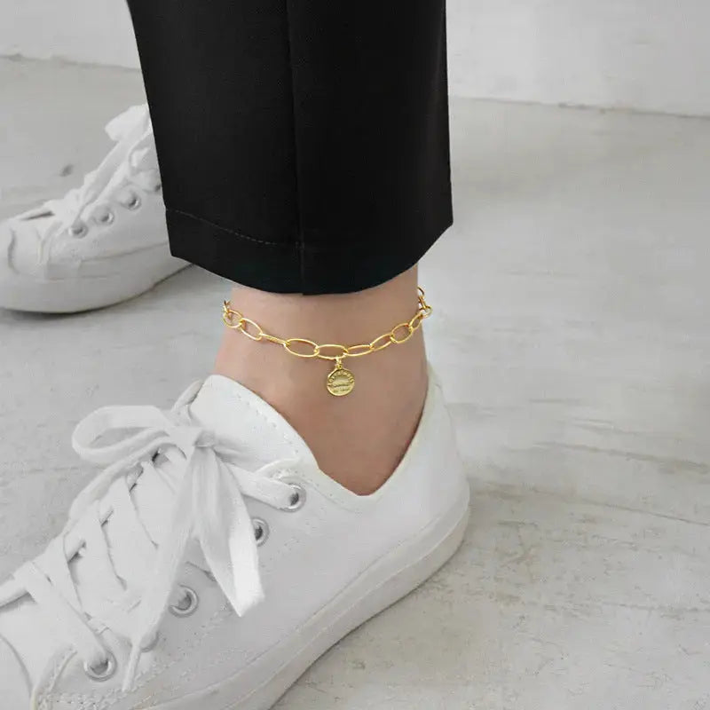 Lovcia Love always being at last Letters Chain 925 Sterling Silver Anklet-Anklets-Yellow Gold-Yellow Gold
