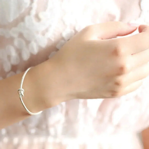 Lovcia Love Single Knot Open Size 925 Sterling Silver Cuff Bracelet Bangle-Bracelets-
