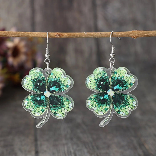 Lovcia Lucky Clover Acrylic Dangle Earrings-Earrings-Green-One Size-Green