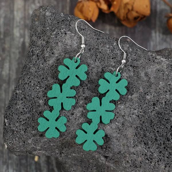 Lovcia Lucky Clover Wooden Dangle Earrings-Earrings-Teal-One Size-Teal