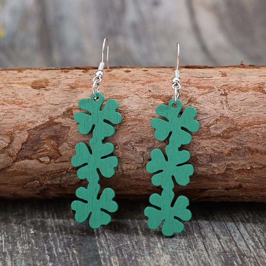 Lovcia Lucky Clover Wooden Dangle Earrings-Earrings-Teal-One Size-Teal