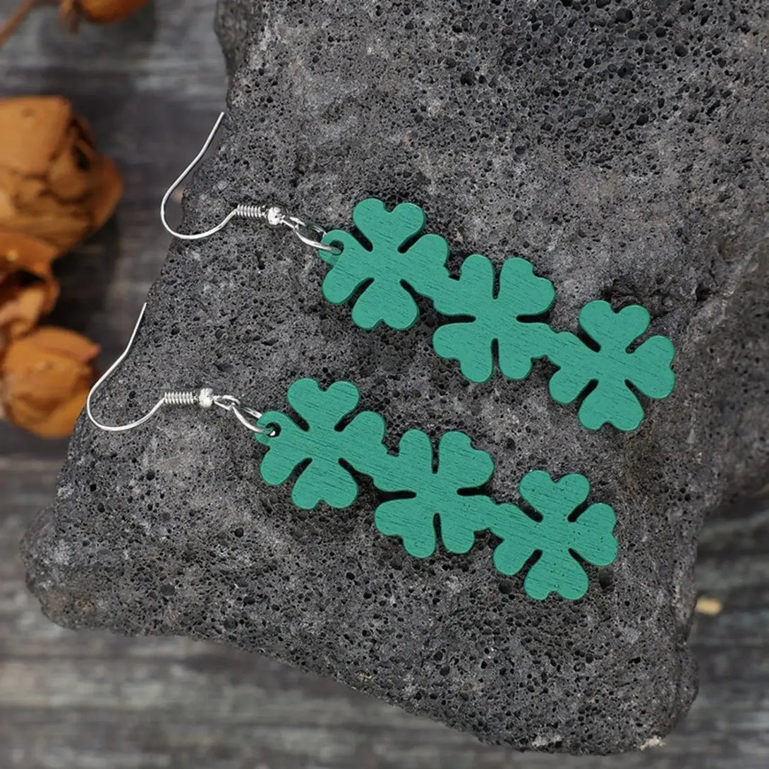 Lovcia Lucky Clover Wooden Dangle Earrings-Earrings-Teal-One Size-Teal