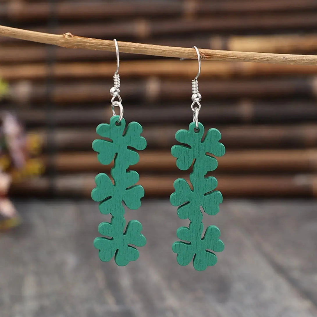 Lovcia Lucky Clover Wooden Dangle Earrings-Earrings-Teal-One Size-Teal