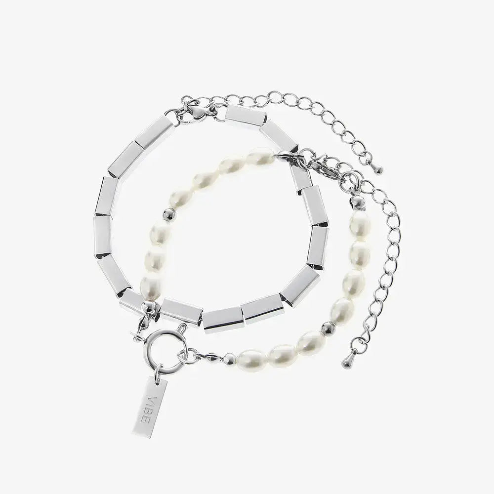 Lovcia Luminary Square Pearl Bracelets for Men and Women - Unisex Contemporary Stacked Bracelets Design-Bracelets-Pearl metal set-Pearl metal set