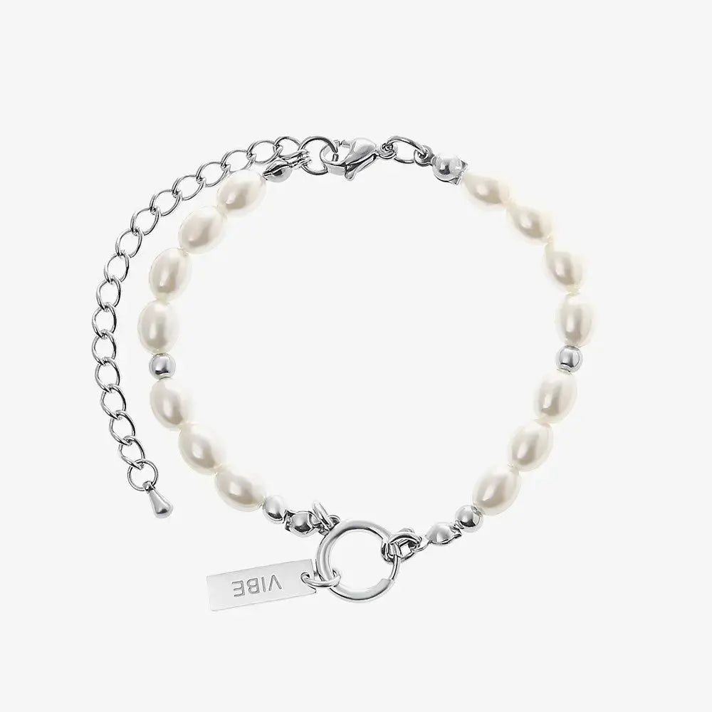 Lovcia Luminary Square Pearl Bracelets for Men and Women - Unisex Contemporary Stacked Bracelets Design-Bracelets-Round ring clasp pearl bracelet-Round ring clasp pearl bracelet