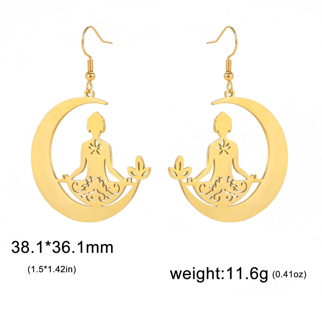 Lovcia Lunar Meditation Stainless Steel Yoga Earrings for Women-Earrings-Gold-Gold