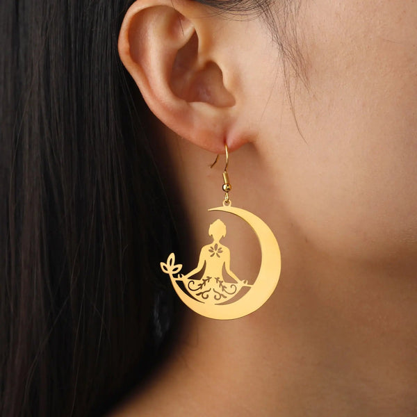 Lovcia Lunar Meditation Stainless Steel Yoga Earrings for Women-Earrings-Steel Color-Steel Color