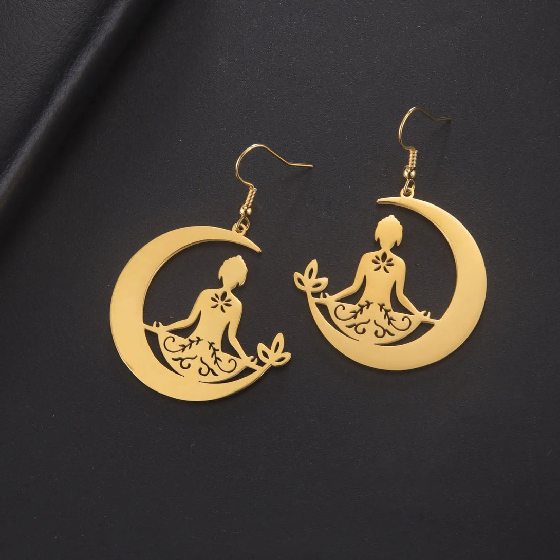 Lovcia Lunar Meditation Stainless Steel Yoga Earrings for Women-Earrings-Steel Color-Steel Color