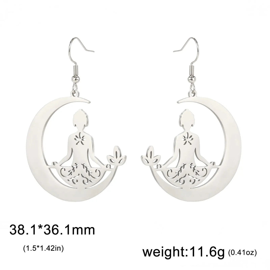 Lovcia Lunar Meditation Stainless Steel Yoga Earrings for Women-Earrings-Steel Color-Steel Color