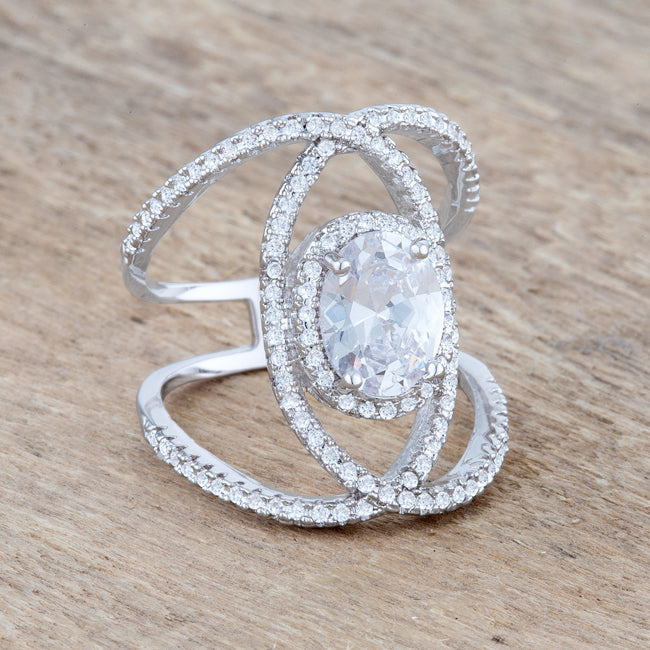 Lovcia Luxe Essence 2.4ct CZ Rhodium Oval Center Cocktail Ring-Rings-5-5