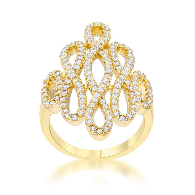 Lovcia Luxe Essence Contemporary 14k Gold Cocktail Ring with 0.94ct CZ-Rings-5-5