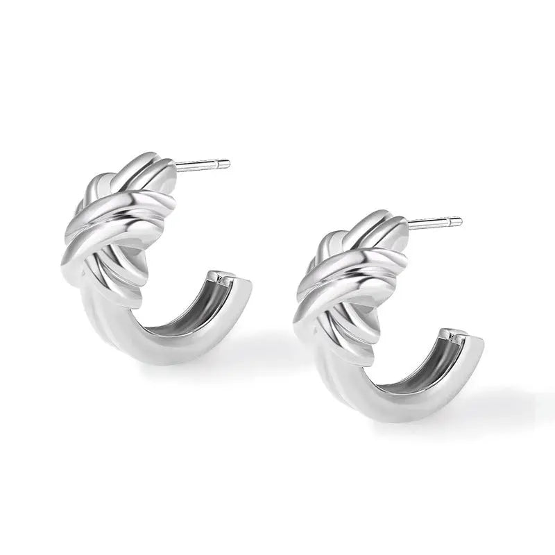 Lovcia Luxurious Design French-Style C-Shaped Winding Stud Earrings for Women-Earrings-Silver-Silver