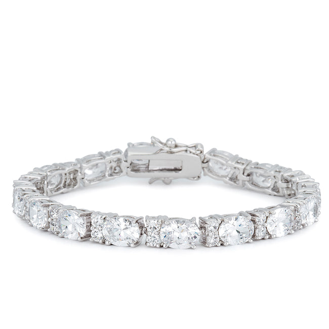 Lovcia Luxurious Oval Cubic Zirconia Tennis Bracelet with Rhodium Finish-Bracelets-