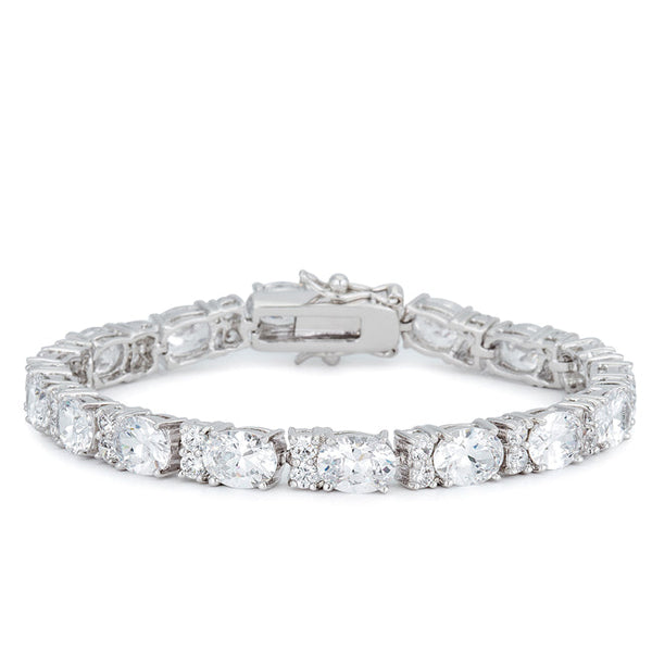 Lovcia Luxurious Oval Cubic Zirconia Tennis Bracelet with Rhodium Finish-Bracelets-
