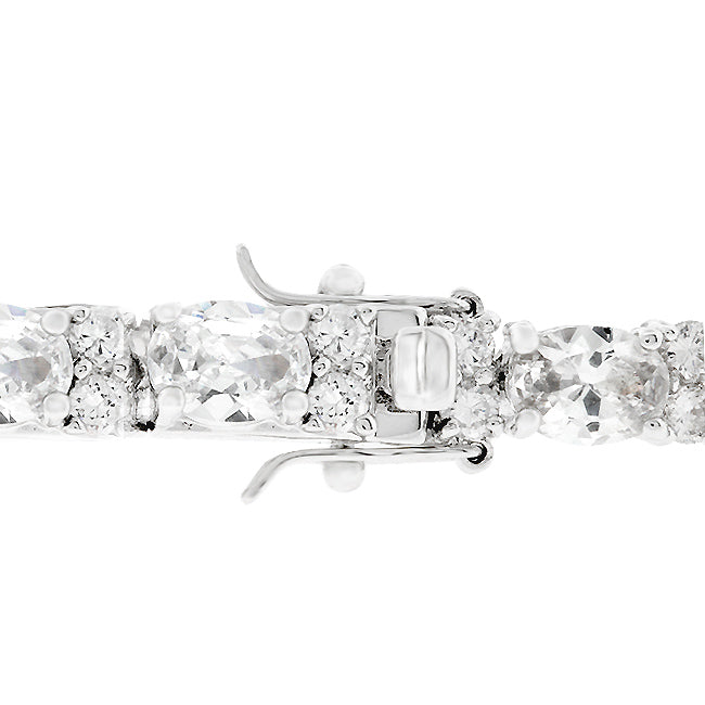 Lovcia Luxurious Oval Cubic Zirconia Tennis Bracelet with Rhodium Finish-Bracelets-
