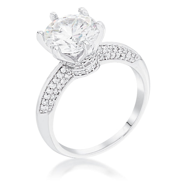 Lovcia Luxurious Rhodium Plated Quad Micropave Solitaire CZ Ring-Rings-5-5