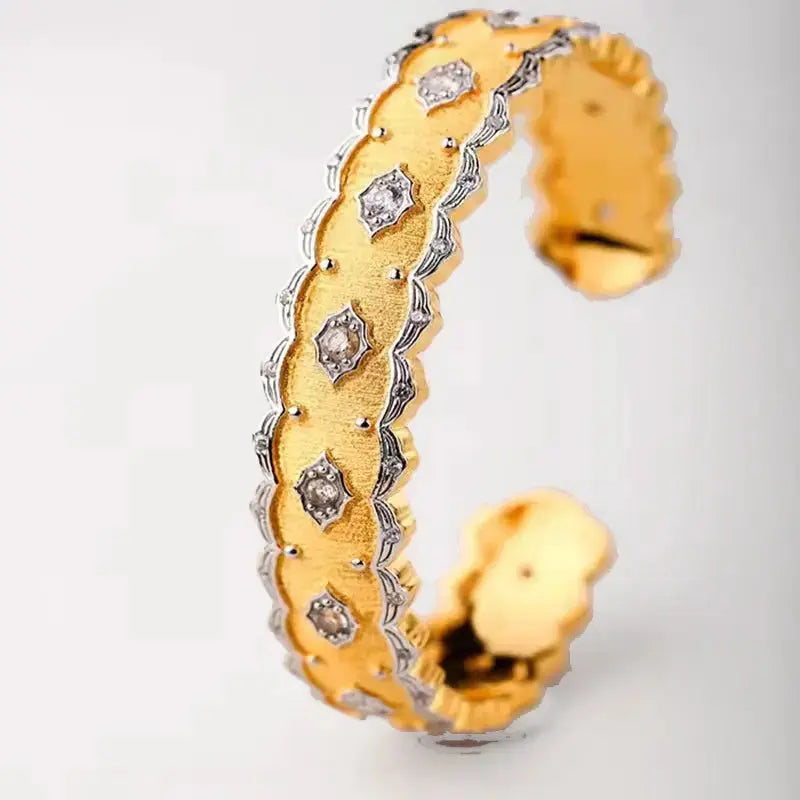 Lovcia Luxurious Sterling Silver Handcrafted Bangle Bracelet for Women with Diamond-Shape Embossed Motifs-Bracelets-Gold bracelet-Gold bracelet